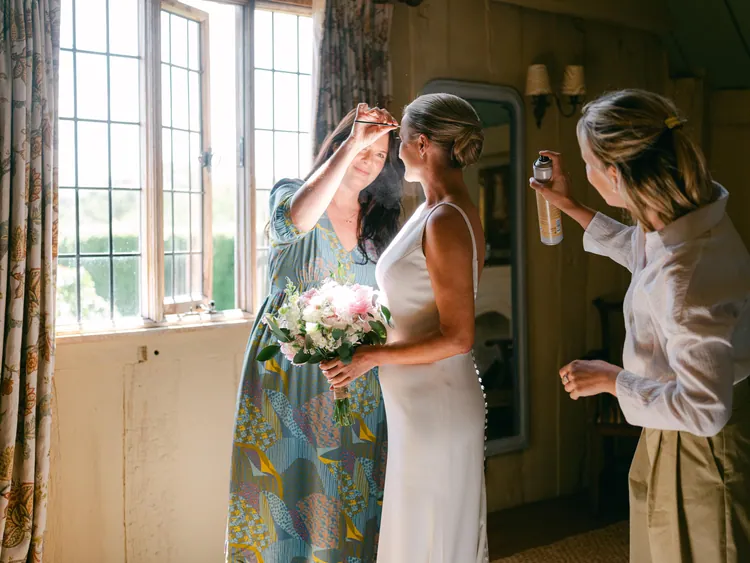 Bridal hair finishing touches working with Victoria Abbosh - Captured at Pauntley Court by Faye Taylor